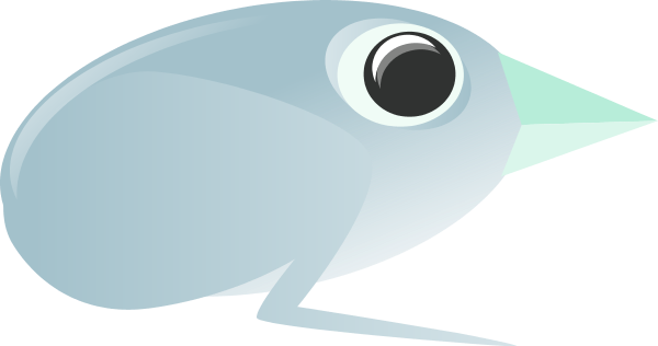 Stylized light blue cartoon bird with large eye and mint-green beak, facing right on transparent background.
