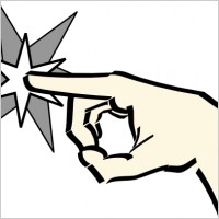 A hand pointing at a starburst icon, symbolizing selection or emphasis.