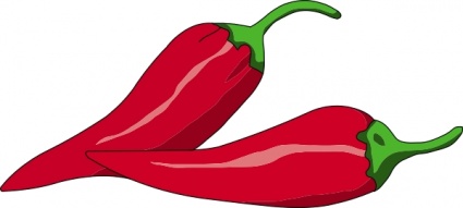 Two vibrant red chili peppers with green stems, illustrated in a clean vector style against a white background.