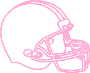 Pink outline illustration of an American football helmet on white background.