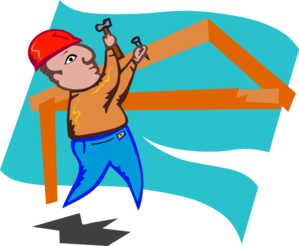 Construction Worker Assembling Wooden Frame - Illustration for Building Guides