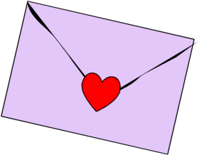 Purple envelope with a red heart peeking out, symbolizing love or romantic correspondence.
