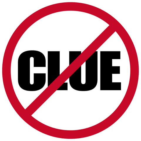Red prohibition symbol over the word "CLUE", indicating restriction or ban.