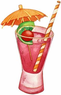 Tropical Pink Cocktail Illustration - Refreshing Drink Art
