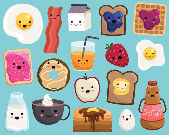 Kawaii Breakfast Food Clipart Vector PNG &amp, by KennaSatoDesigns 