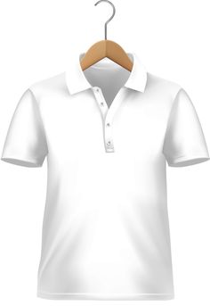 White polo shirt on wooden hanger against white background