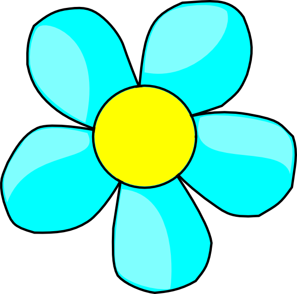 Bright cartoon-style flower with five turquoise petals and a yellow center on white background.