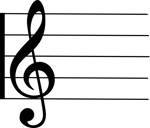 Black treble clef symbol on a five-line musical staff, isolated on white background.