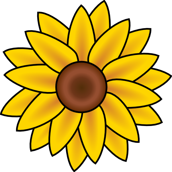 Bright yellow sunflower with brown center and layered petals, cartoon-style illustration.