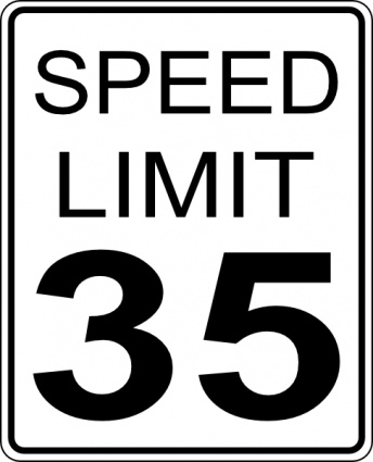 White rectangular speed limit sign with black text reading "SPEED LIMIT 35"