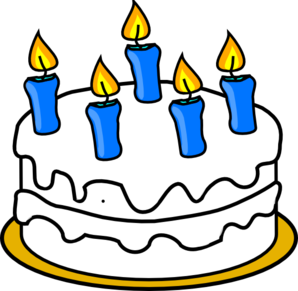 Birthday Cake With Blue Lit Candles clip art