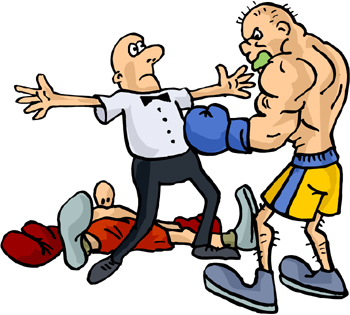 Boxing Match Cartoon - Referee Intervenes as Fighter Lands Punch