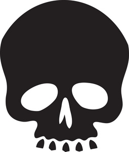 Black silhouette skull icon with white eye sockets, nasal cavity, and teeth on a white background.