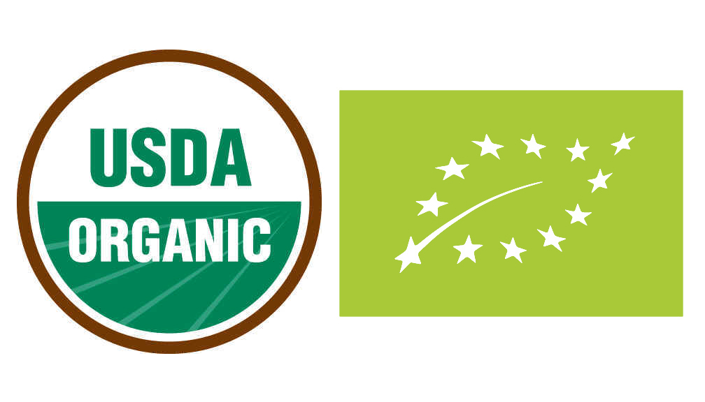 USDA Organic and EU Organic certification logos side by side for product labeling.