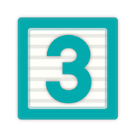 Teal square icon with bold number 3 on light striped background, used for step indicators or lists.