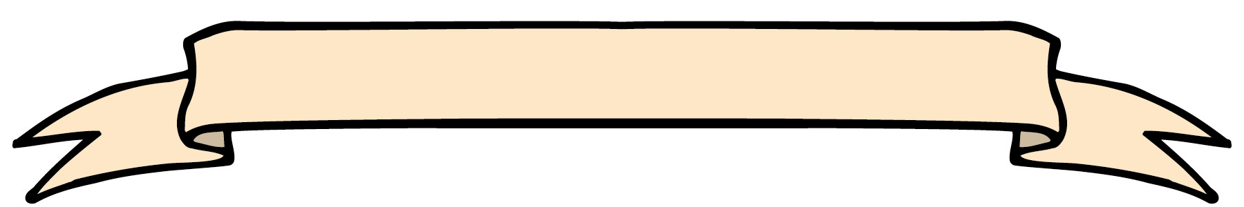 Beige decorative banner with black outline and flowing ribbon ends, ideal for headings or section dividers.
