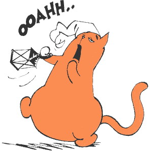 Orange cartoon cat sneezing dramatically while holding a handkerchief, with "OOAHH.." text above.