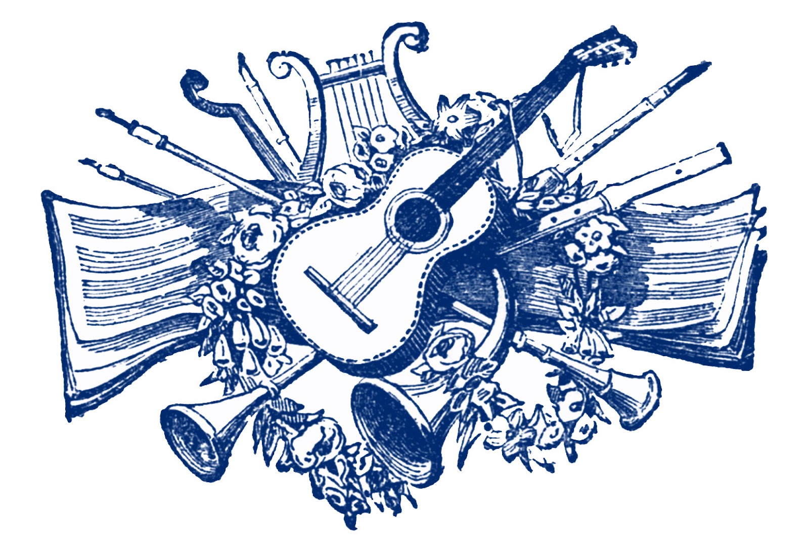 Classical Music Instruments Illustration - Vintage Floral Ensemble