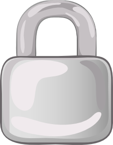 Silver metallic padlock icon with glossy finish, symbolizing security and privacy.