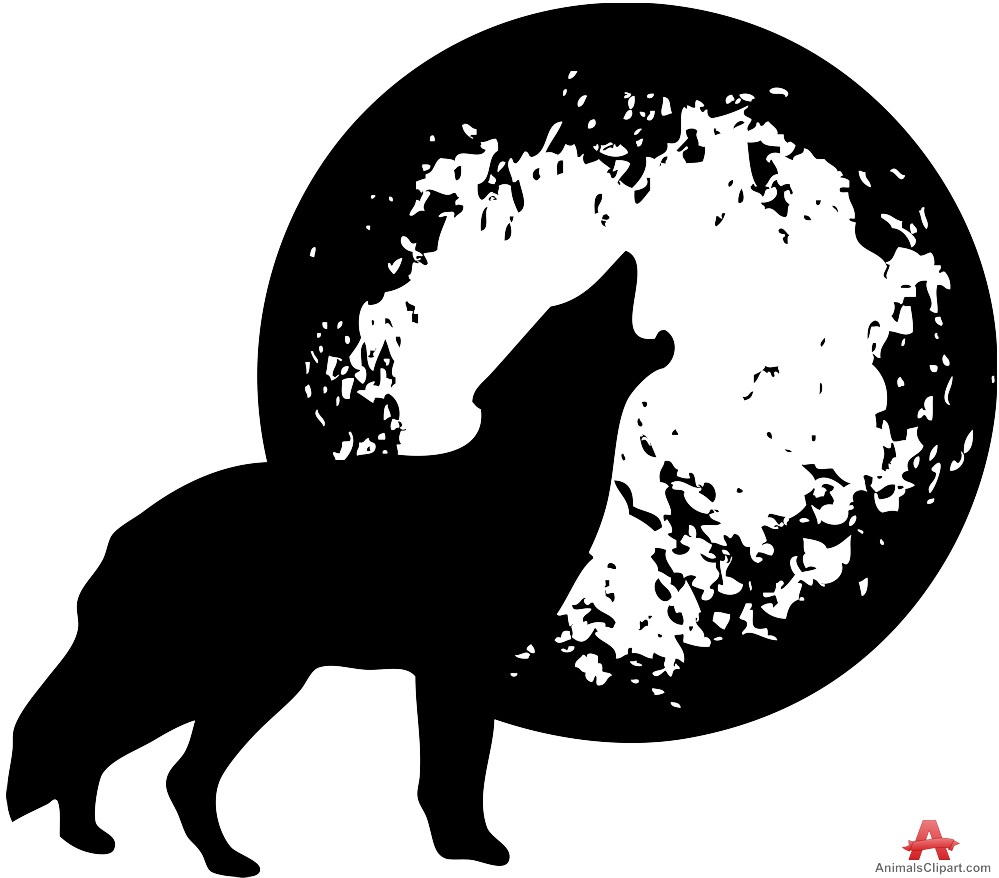 Howling Wolf and Moon Clipart