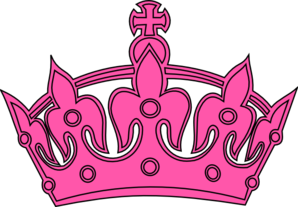 Vibrant pink royal crown with fleur-de-lis motifs and a cross finial on black background.