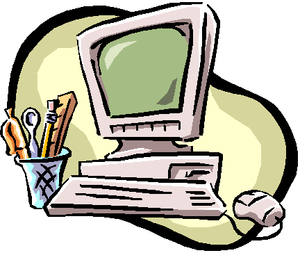 Vintage desktop computer with CRT monitor, keyboard, mouse, and office supplies in a cup on a soft green background.
