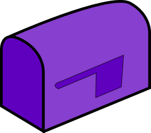 Purple mailbox icon with a slot and flag, stylized in flat vector design.