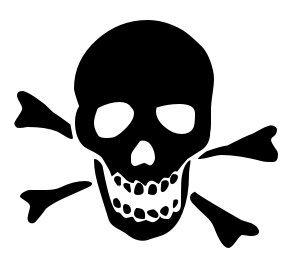 Black skull and crossbones symbol on white background, indicating danger or poison.