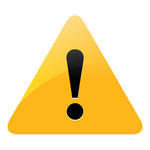 Yellow triangular warning sign with black exclamation mark indicating caution or alert.