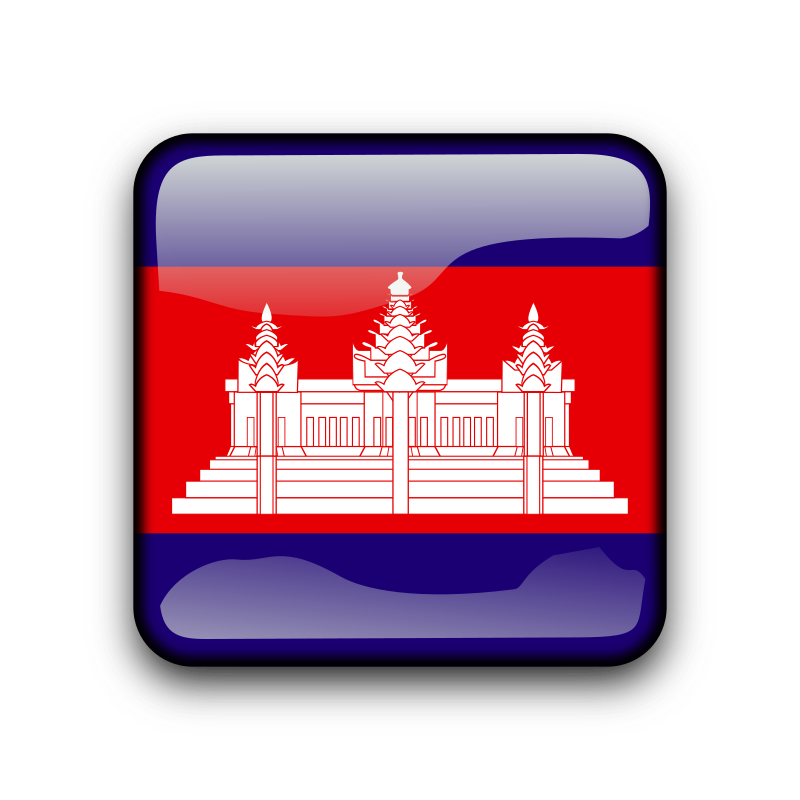 Cambodia flag icon with Angkor Wat silhouette in red, blue, and white on a glossy app-style button.