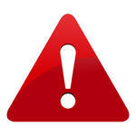 Red triangular warning sign with white exclamation mark indicating caution or alert.