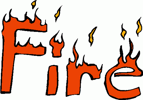 The word "Fire" stylized with cartoon flames licking each letter in orange and yellow.