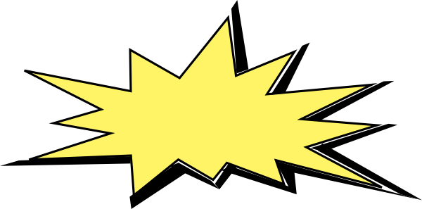 Bright yellow comic-style explosion burst with black outline, symbolizing surprise, impact, or announcement.