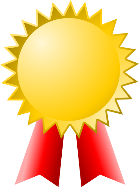 Golden award ribbon with red tails, symbolizing excellence and achievement.