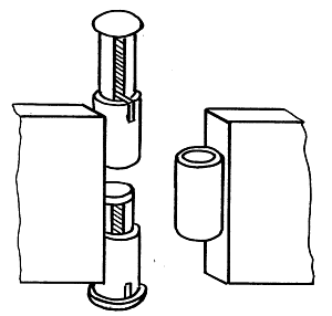 Technical line drawing showing a mechanical assembly with two cylindrical plungers inside a housing, and a separate cylindrical part beside it.
