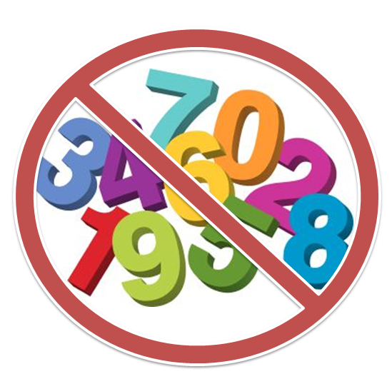 Colorful numbers crossed out with a red prohibition sign, symbolizing number avoidance or superstition.