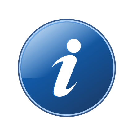 Blue circular information icon with white lowercase 'i' symbol on black background