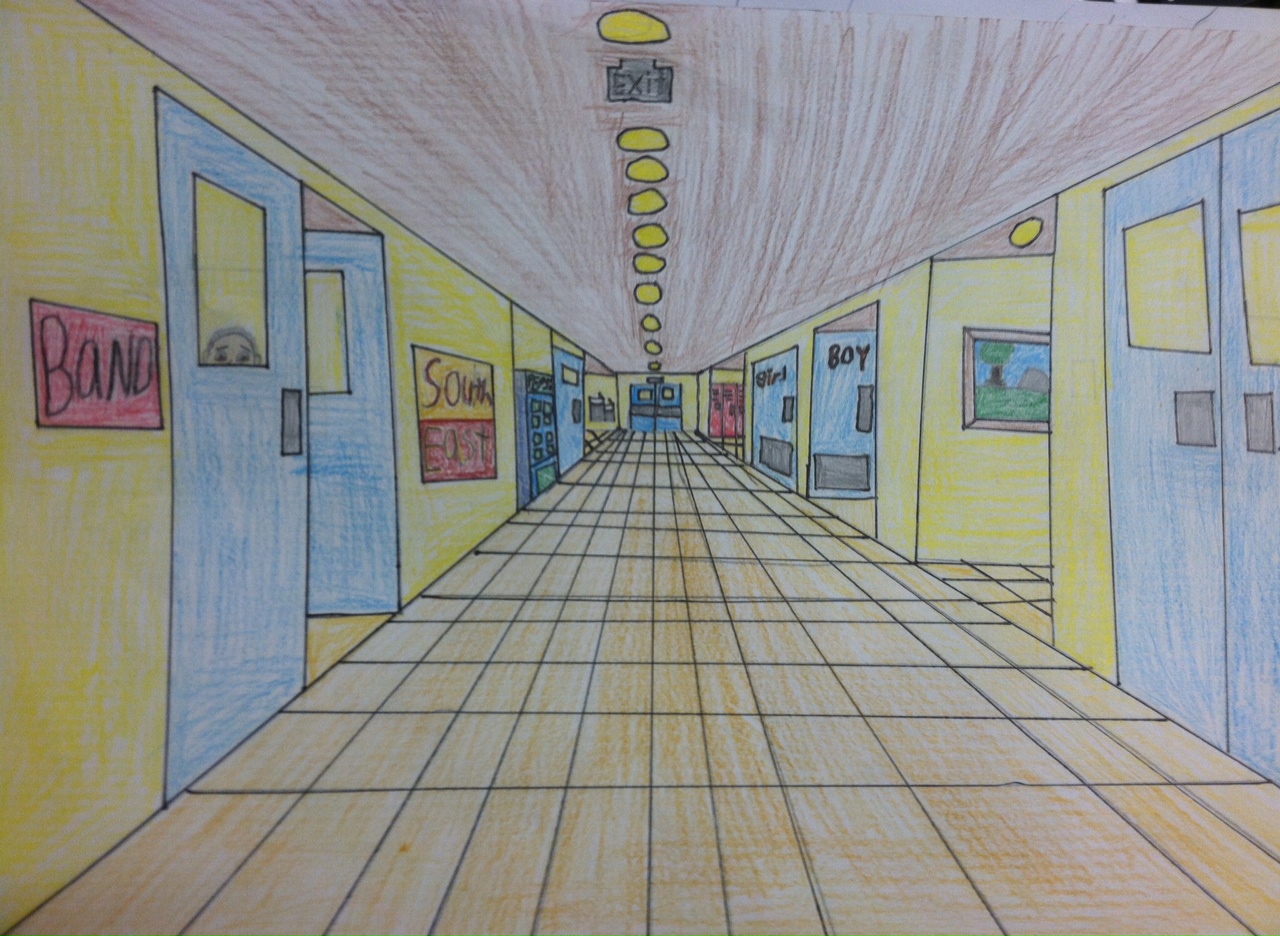 school hallway drawing