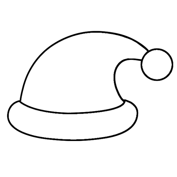 Simple black-and-white line drawing of a classic Santa hat with pom-pom and brim.