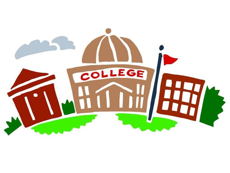 Colorful cartoon illustration of a college campus with domed building, flagpole, and greenery.