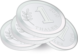 Three silver 1 Thaler coins from 2010 stacked with laurel branch design