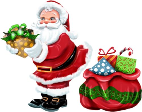 Transparent Santa Claus with Gold Gift PNG Clipart 