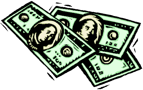 Illustration of three overlapping U.S. hundred-dollar bills in green cartoon style.