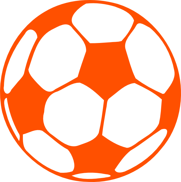 Bright orange classic soccer ball with white pentagon and hexagon panels, stylized vector illustration.