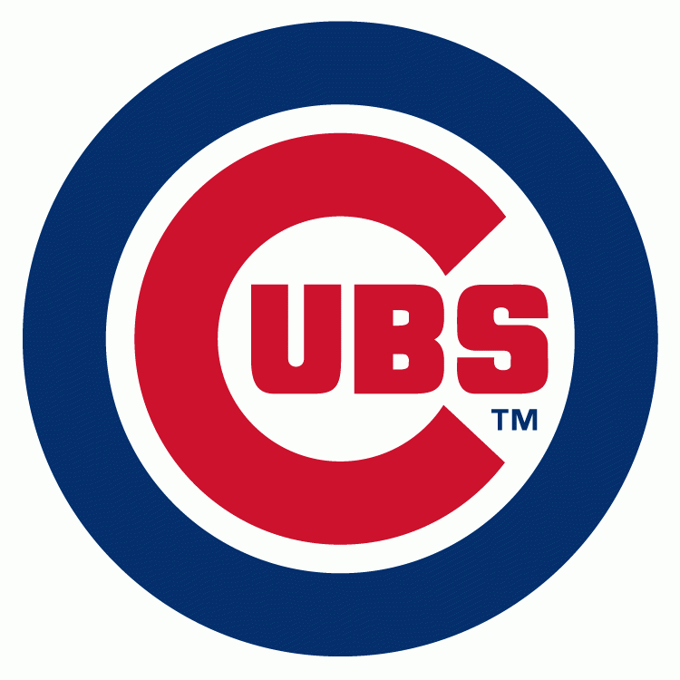 Chicago Cubs logo featuring a red "C" encircling "UBS" in red, on white and navy blue concentric circles.