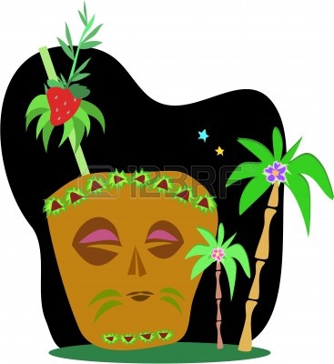 Tiki Mask Illustration - Vibrant Tropical Decor & Party Theme Art