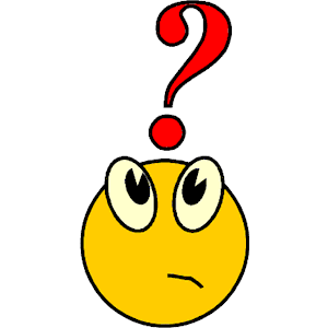 Yellow cartoon face with wide eyes, frown, and red question mark above head, expressing confusion or curiosity.