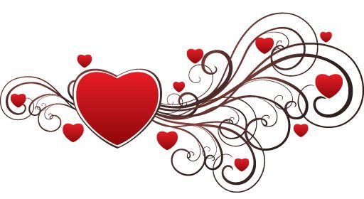Decorative red heart with swirling brown flourishes and smaller hearts on white background, ideal for Valentine’s Day or love-themed designs.