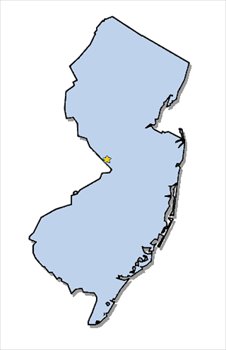 Light blue map of New Jersey with a yellow marker pinpointing Trenton, the state capital.