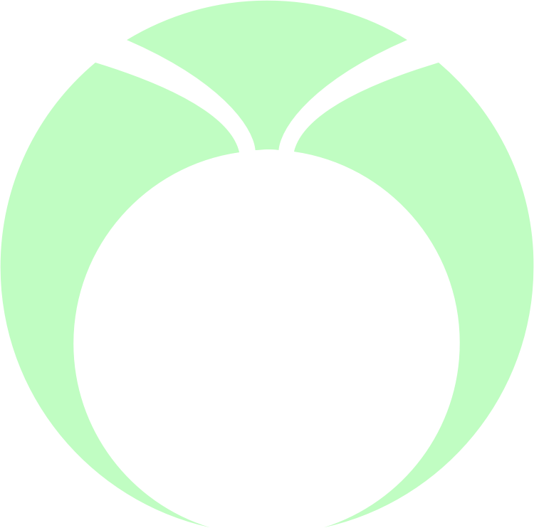 Abstract green and black circular logo with petal-like segments forming a stylized fruit or blossom.